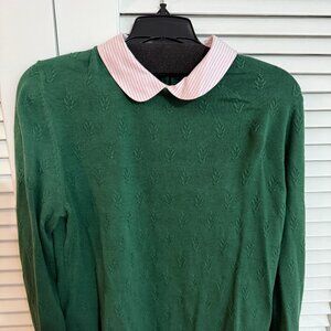 Brooks Brothers knit green sweater with striped collar, NWT, size Large